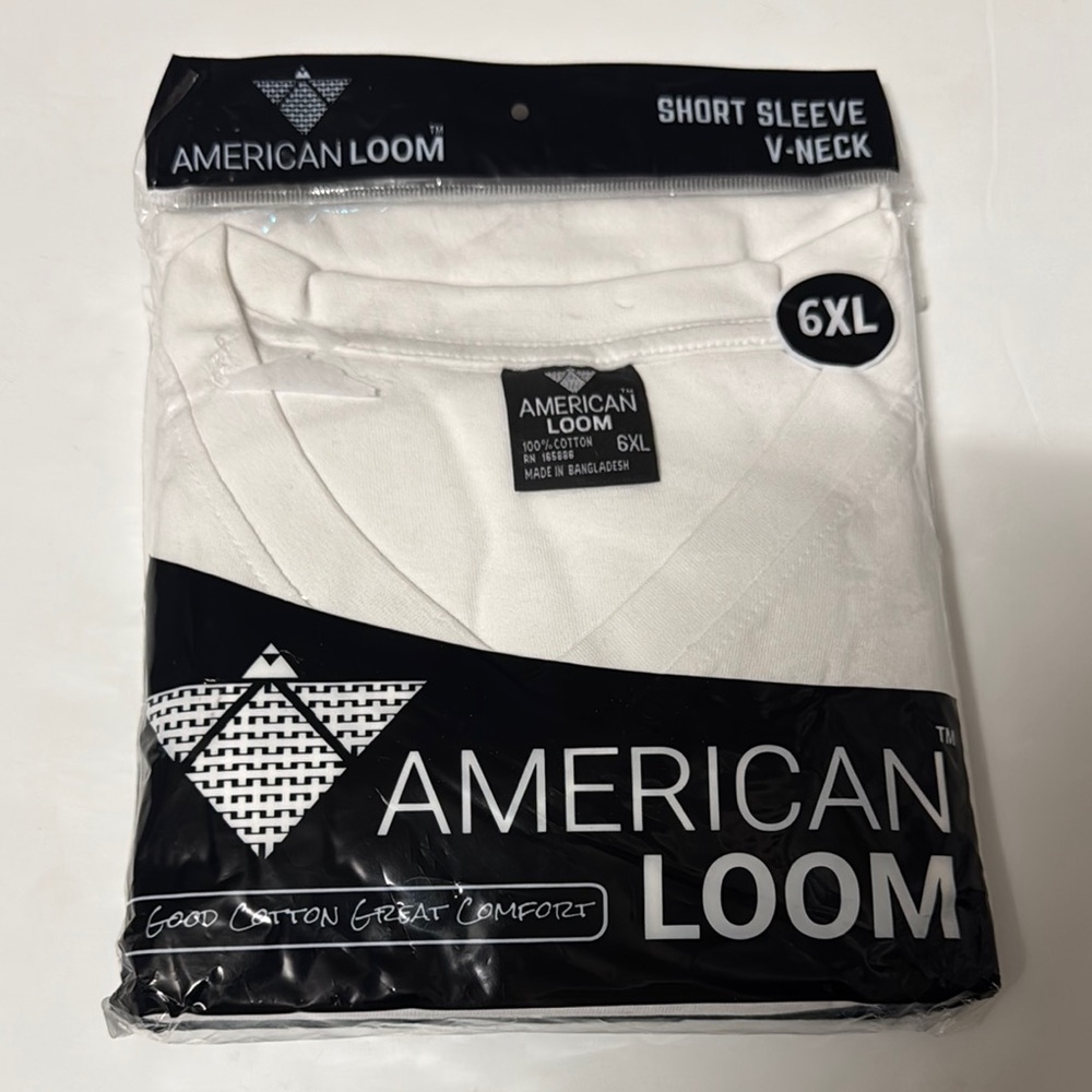 New American Loom Men’s White Short Sleeve V-Neck Shirt-6XL
